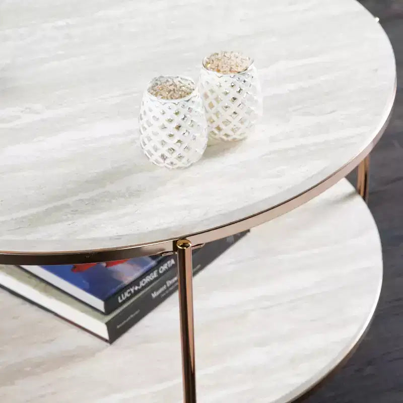Silas Faux Stone Coffee Table - White - SEI