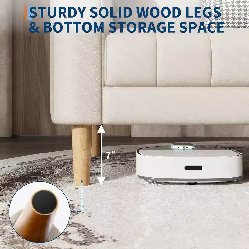 Faux Leather Sofa Couch, Modern 78 W Sofa with Deep Seats, 3 Seater Sofa Couch with 2 Throw Pillows and Wood Legs, for Living Room