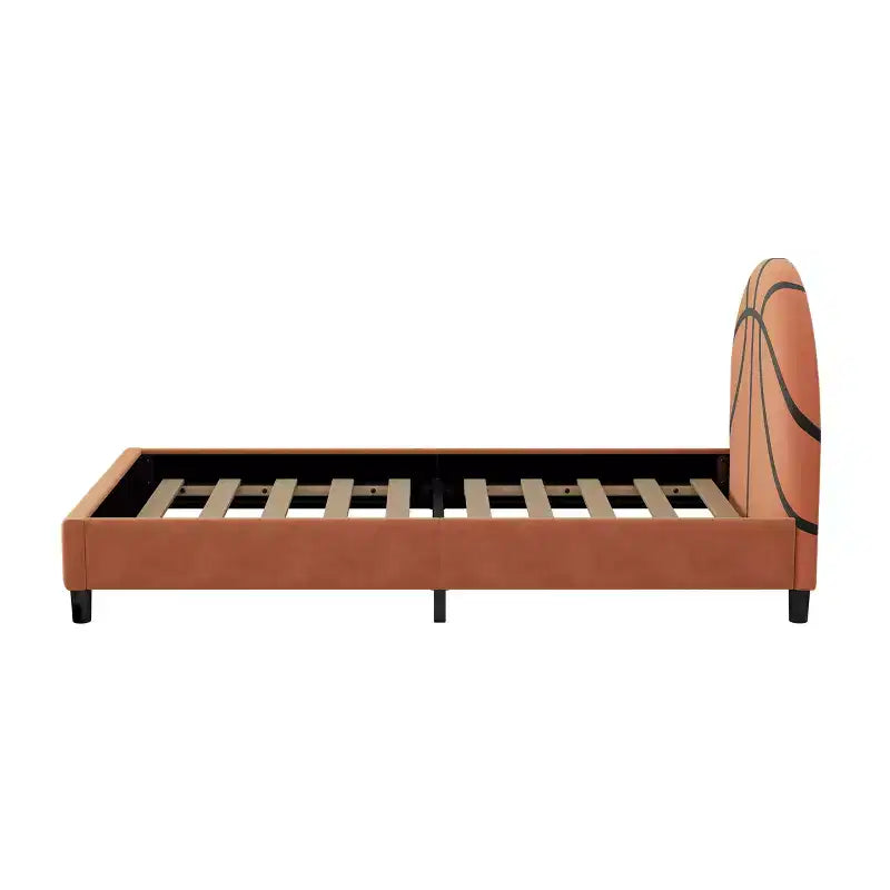 Twin Size Platform Bed, Sport Style Upholstered Bed Frame with Basketball Design for Boys & Girls, Teens, Orange -ModernLuxe