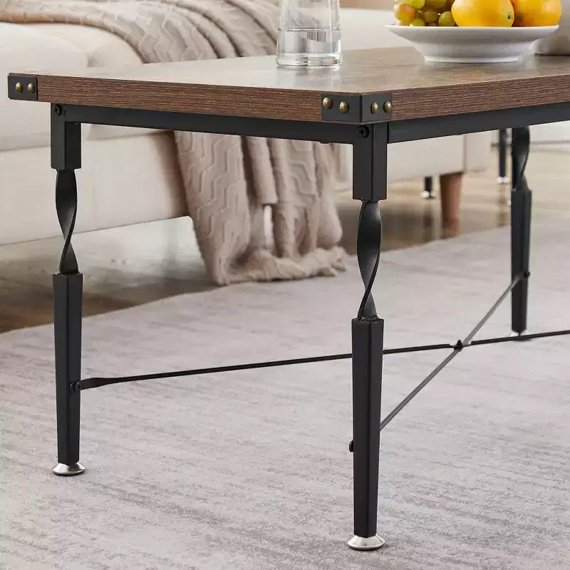 VECELO 3-Piece Coffee Table Set with Storage Drawers, End/Side Table Set for Living Room or Office, Industrial Metal Frame, Brown