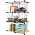 IRIS USA 6-Cube Modular Wire Cube Storage Organizer, Adjustable & Expandable Metal Shelving, Stackable Wire Grid, 60 lb Capacity, Black