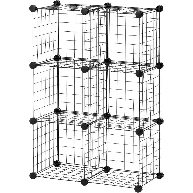 IRIS USA 6-Cube Modular Wire Cube Storage Organizer, Adjustable & Expandable Metal Shelving, Stackable Wire Grid, 60 lb Capacity, Black