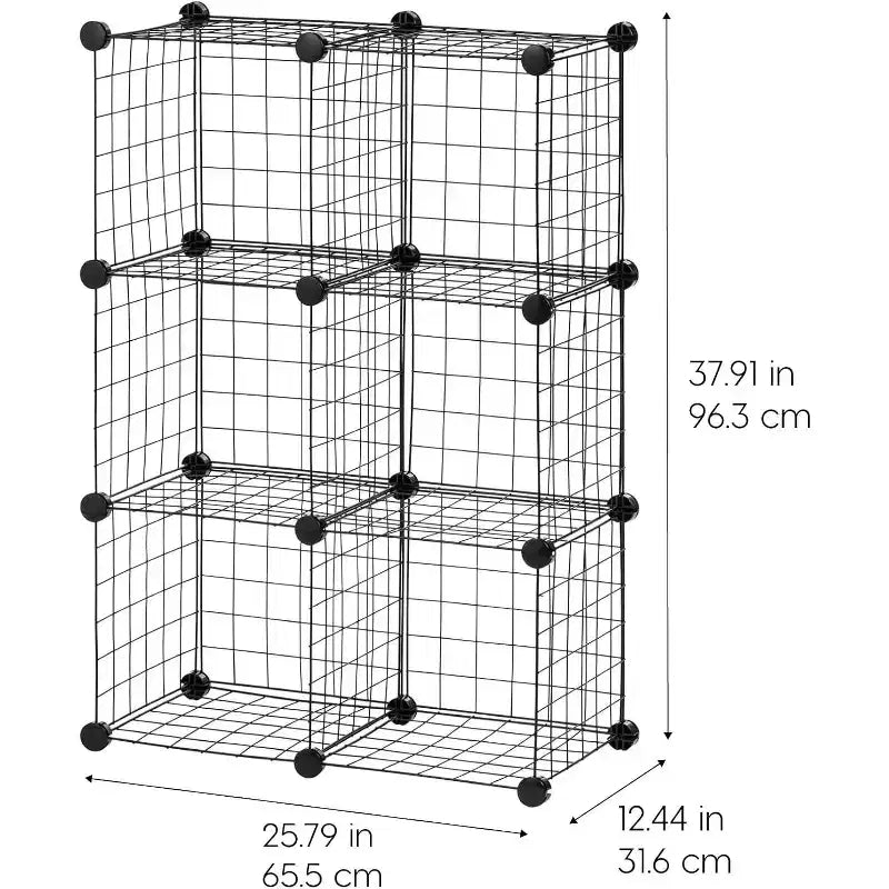 IRIS USA 6-Cube Modular Wire Cube Storage Organizer, Adjustable & Expandable Metal Shelving, Stackable Wire Grid, 60 lb Capacity, Black