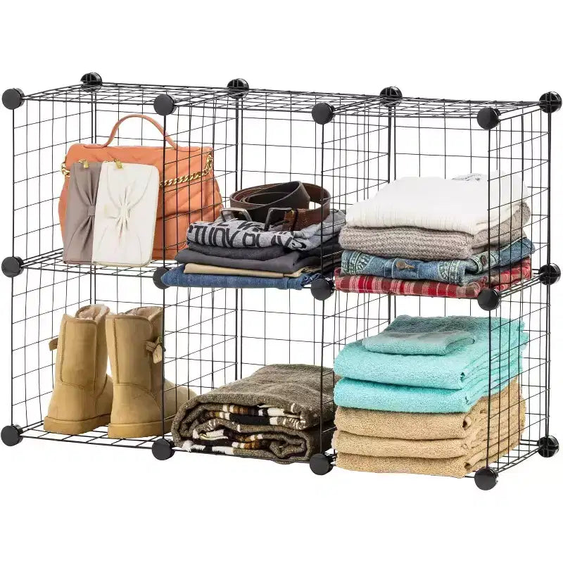 IRIS USA 6-Cube Modular Wire Cube Storage Organizer, Adjustable & Expandable Metal Shelving, Stackable Wire Grid, 60 lb Capacity, Black