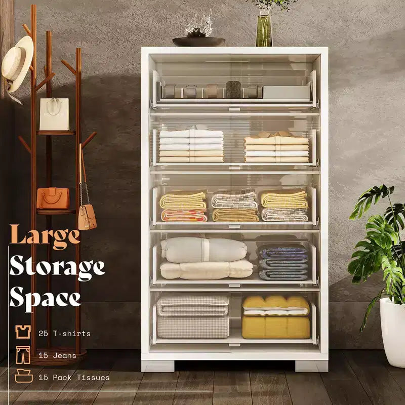 AMERLIFE 50.2 H 5 Drawer Dresser, Glossy Surface Chest of Drawers, Large Storage Organizer