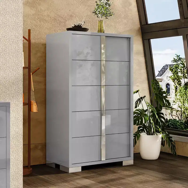AMERLIFE 50.2 H 5 Drawer Dresser, Glossy Surface Chest of Drawers, Large Storage Organizer