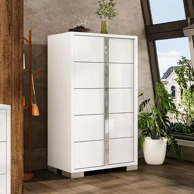 AMERLIFE 50.2 H 5 Drawer Dresser, Glossy Surface Chest of Drawers, Large Storage Organizer