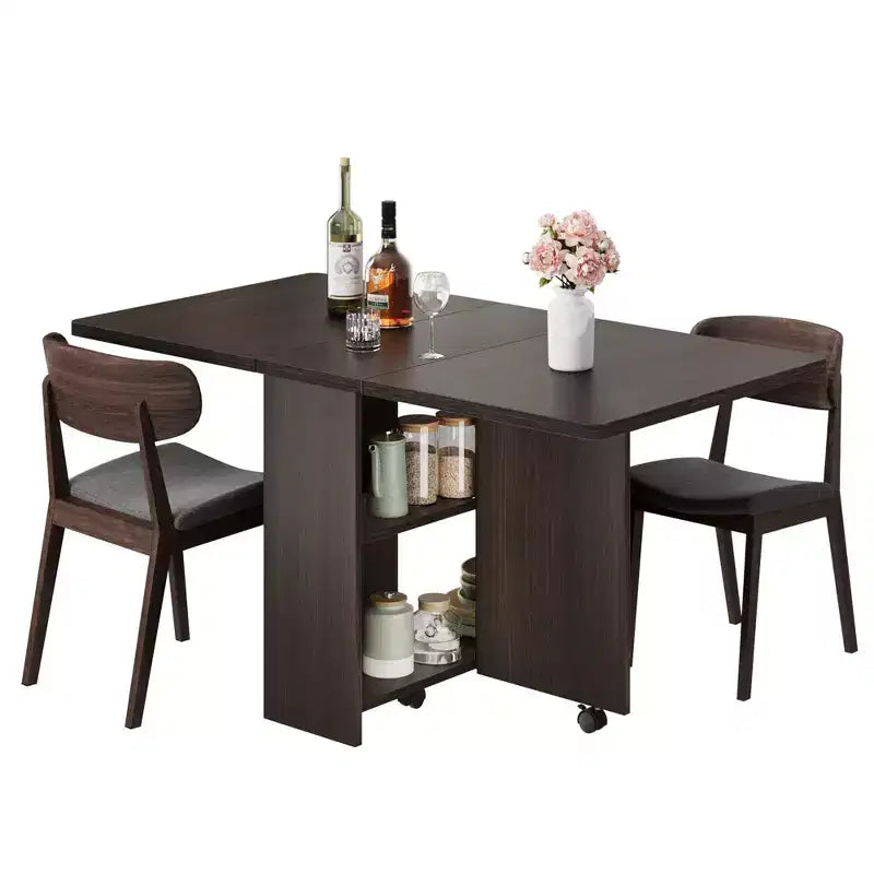 Foldable dining table with 2 layers of storage, extendable dining table set, movable table, can be used as dining table, office desk, console table
