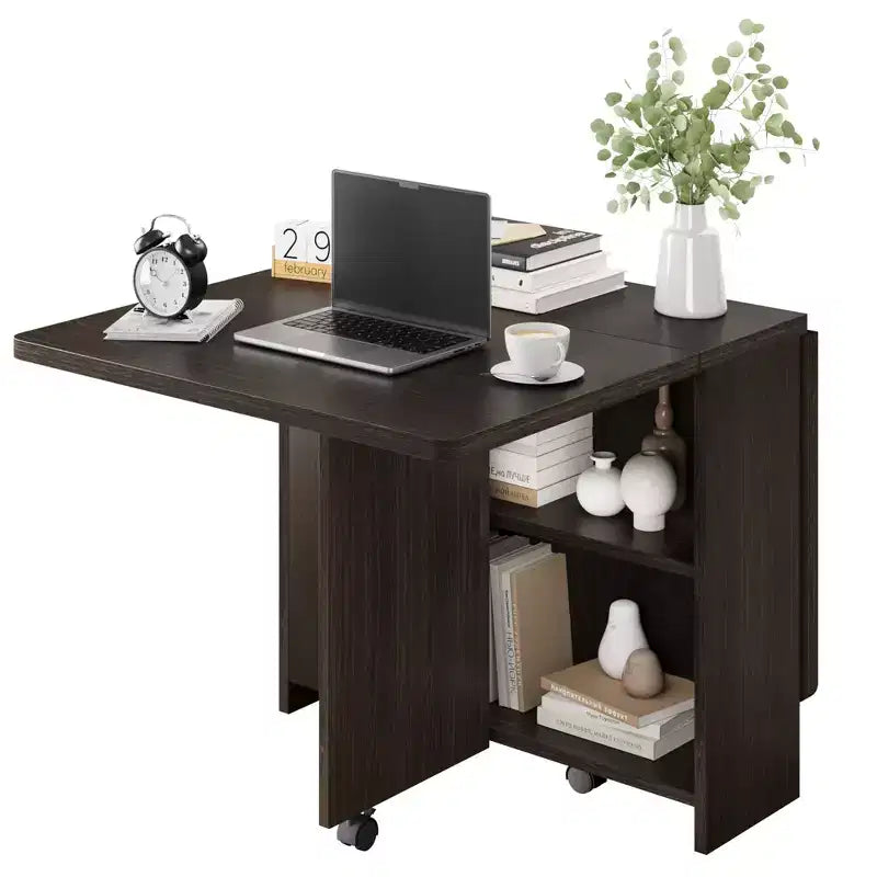 Foldable dining table with 2 layers of storage, extendable dining table set, movable table, can be used as dining table, office desk, console table