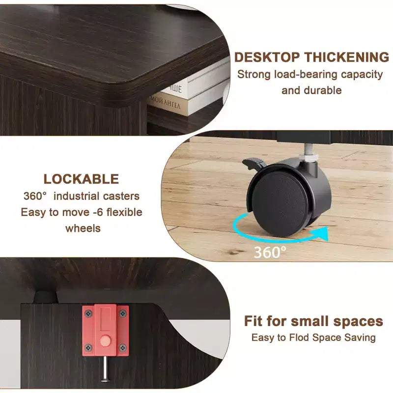 Foldable dining table with 2 layers of storage, extendable dining table set, movable table, can be used as dining table, office desk, console table