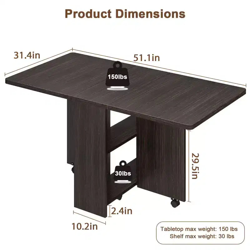 Foldable dining table with 2 layers of storage, extendable dining table set, movable table, can be used as dining table, office desk, console table