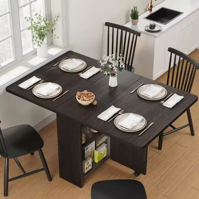 Foldable dining table with 2 layers of storage, extendable dining table set, movable table, can be used as dining table, office desk, console table