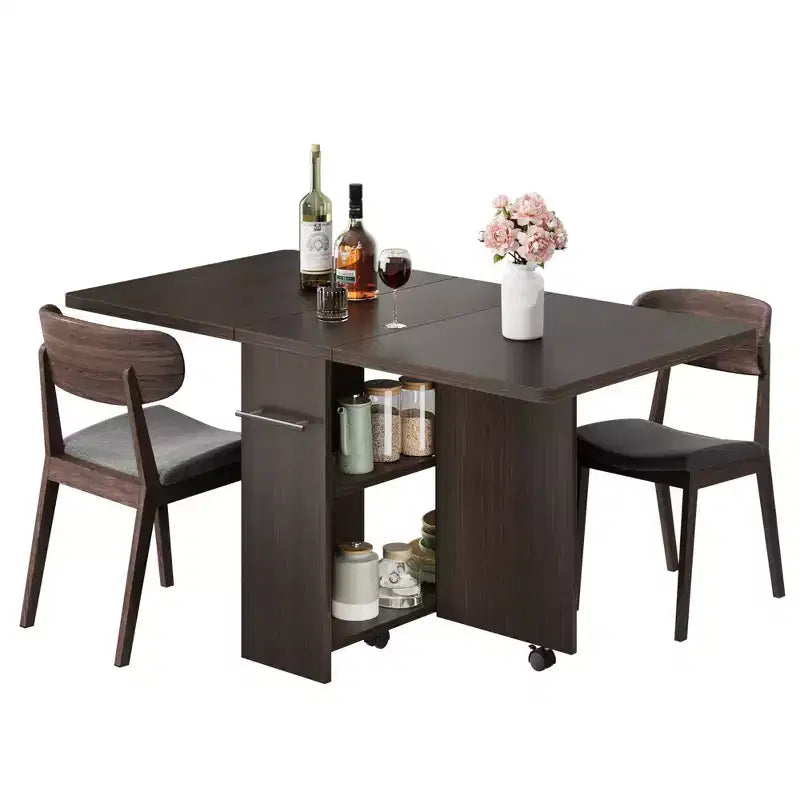 Foldable dining table with 2 layers of storage, extendable dining table set, movable table, can be used as dining table, office desk, console table