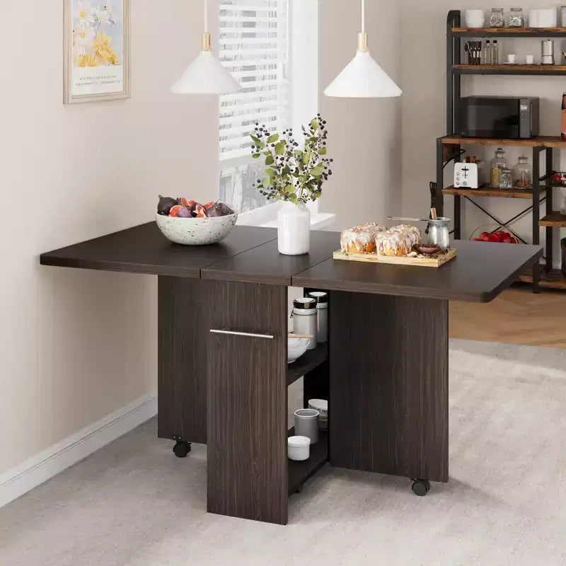 Foldable dining table with 2 layers of storage, extendable dining table set, movable table, can be used as dining table, office desk, console table