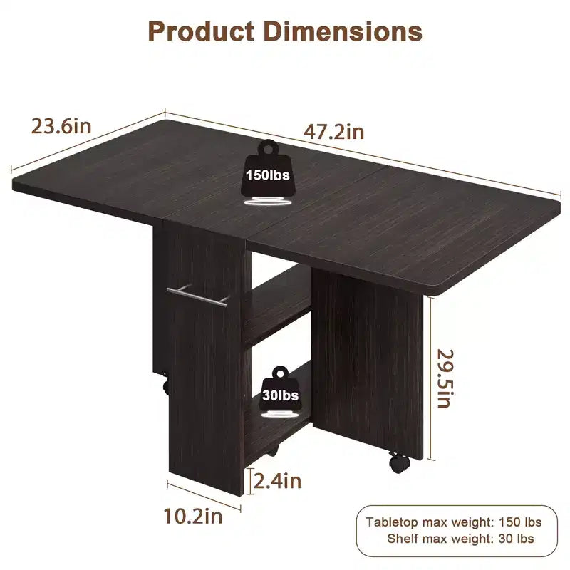 Foldable dining table with 2 layers of storage, extendable dining table set, movable table, can be used as dining table, office desk, console table