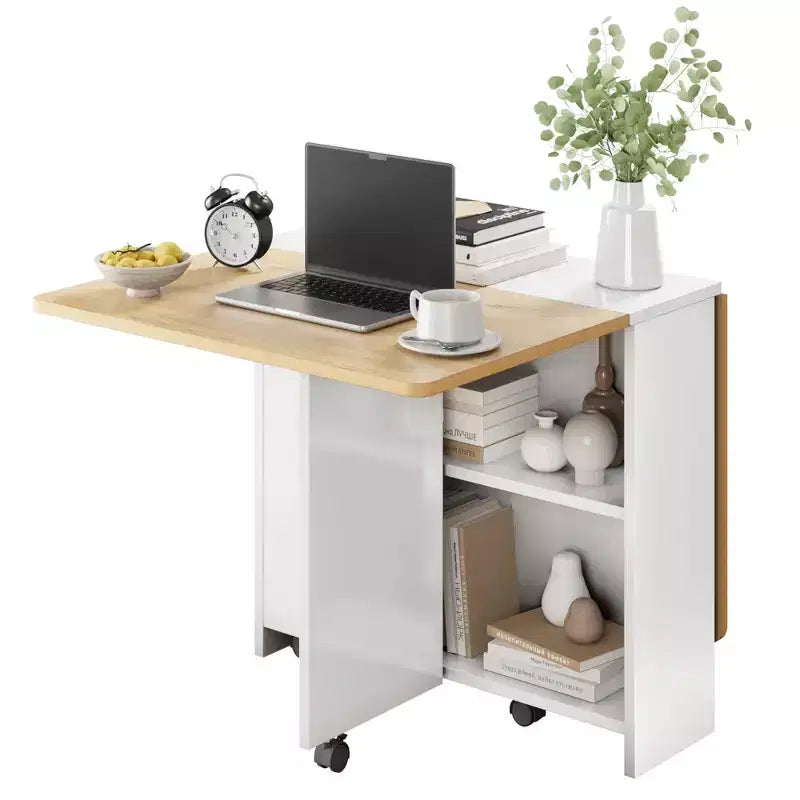 Foldable dining table with 2 layers of storage, extendable dining table set, movable table, can be used as dining table, office desk, console table