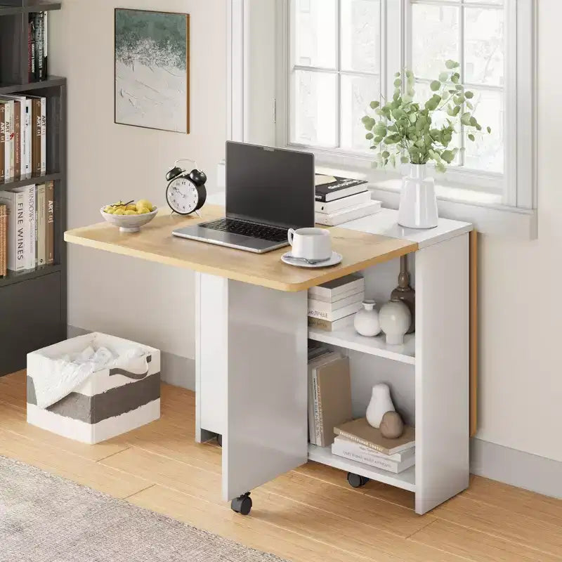 Foldable dining table with 2 layers of storage, extendable dining table set, movable table, can be used as dining table, office desk, console table
