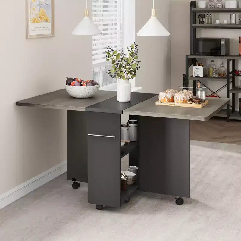 Foldable dining table with 2 layers of storage, extendable dining table set, movable table, can be used as dining table, office desk, console table