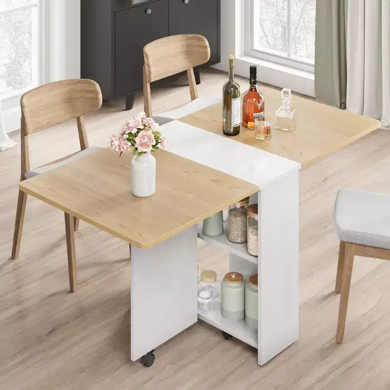 Foldable dining table with 2 layers of storage, extendable dining table set, movable table, can be used as dining table, office desk, console table