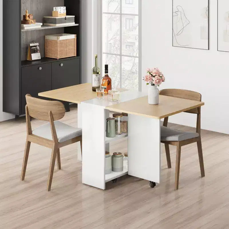 Foldable dining table with 2 layers of storage, extendable dining table set, movable table, can be used as dining table, office desk, console table
