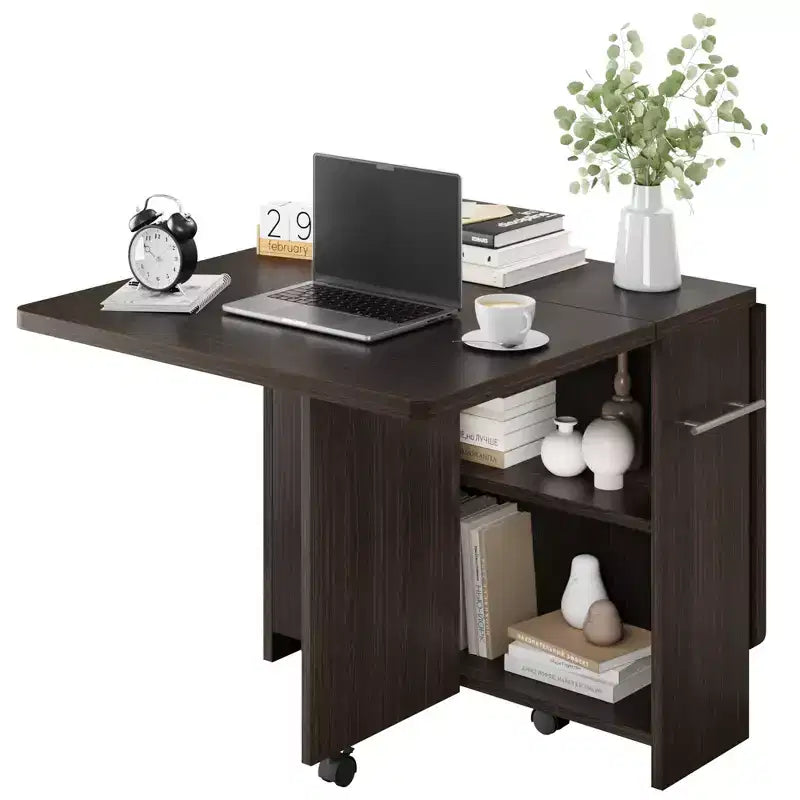 Foldable dining table with 2 layers of storage, extendable dining table set, movable table, can be used as dining table, office desk, console table