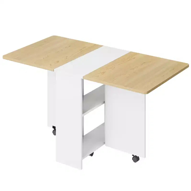 Foldable dining table with 2 layers of storage, extendable dining table set, movable table, can be used as dining table, office desk, console table
