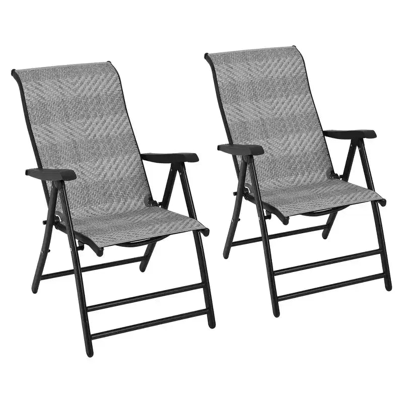 2-Piece Patio Rattan Folding Chair Set, Portable Foldable Rattan Chairs with Adjustable High Backrest & Widened Armrest, Outdoor Wicker Set