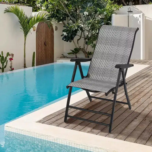 2-Piece Patio Rattan Folding Chair Set, Portable Foldable Rattan Chairs with Adjustable High Backrest & Widened Armrest, Outdoor Wicker Set