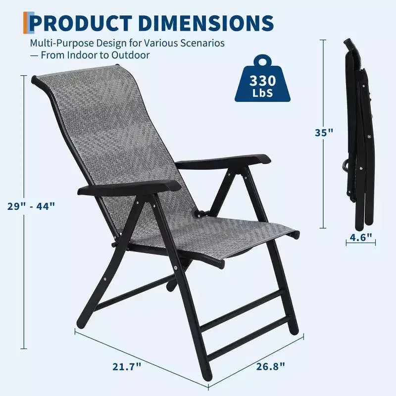 2-Piece Patio Rattan Folding Chair Set, Portable Foldable Rattan Chairs with Adjustable High Backrest & Widened Armrest, Outdoor Wicker Set