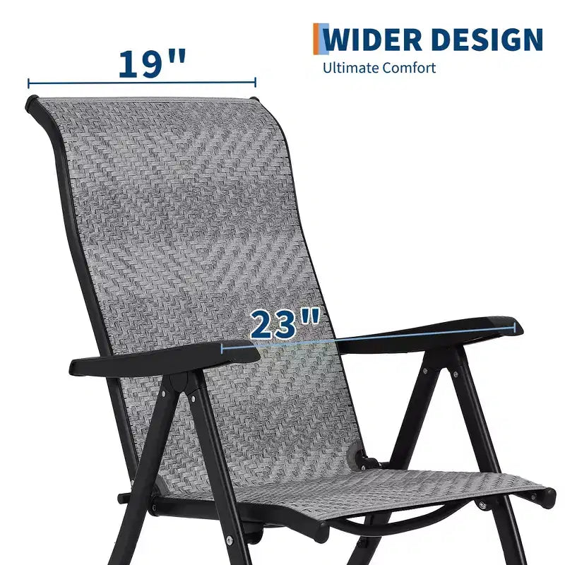 2-Piece Patio Rattan Folding Chair Set, Portable Foldable Rattan Chairs with Adjustable High Backrest & Widened Armrest, Outdoor Wicker Set