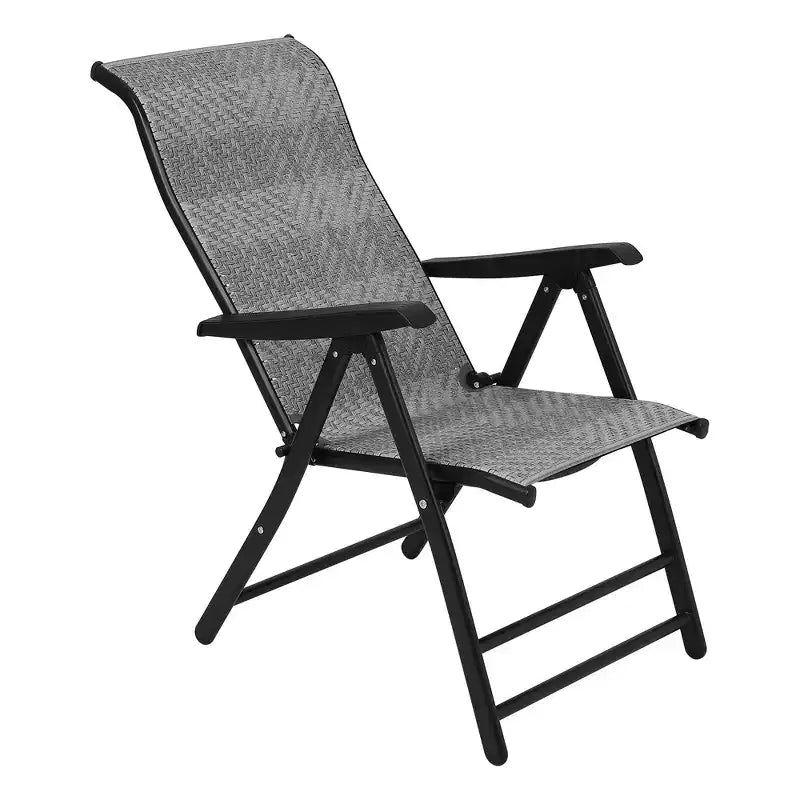 2-Piece Patio Rattan Folding Chair Set, Portable Foldable Rattan Chairs with Adjustable High Backrest & Widened Armrest, Outdoor Wicker Set