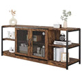 TV stand for 70 inch TV with storage and 2 mesh doors, wooden rustic style TV stand, double tier farmhouse style TV table for living room and bedroom