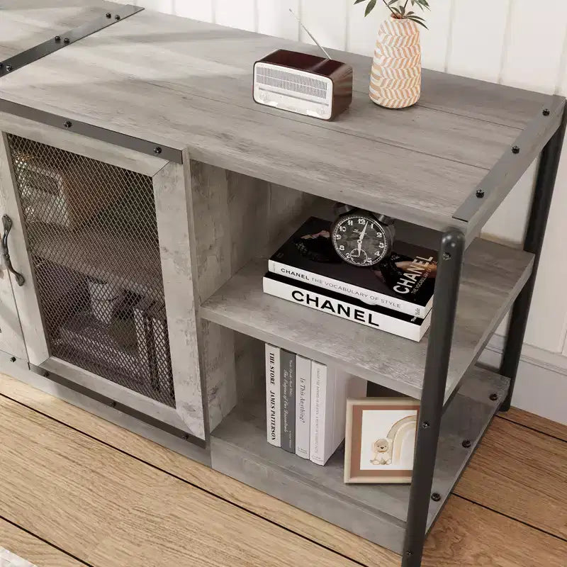 TV stand for 70 inch TV with storage and 2 mesh doors, wooden rustic style TV stand, double tier farmhouse style TV table for living room and bedroom