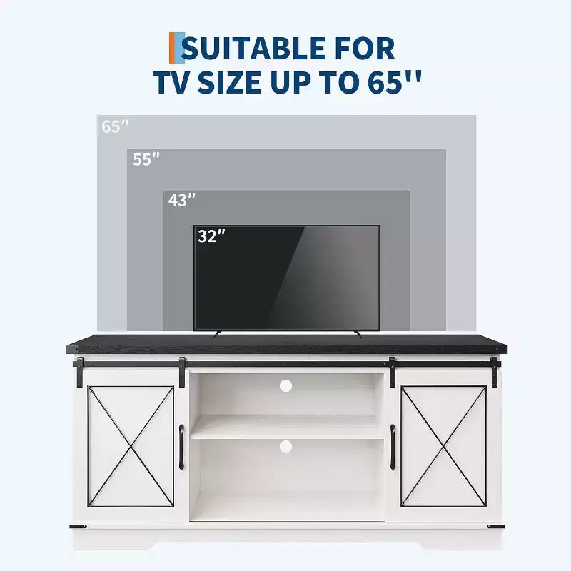 Farmhouse TV Stand for 65 TVs  Entertainment Center with Sliding Barn Doors, Adjustable Shelf & Storage Cabinet for Living Room or Bedroom