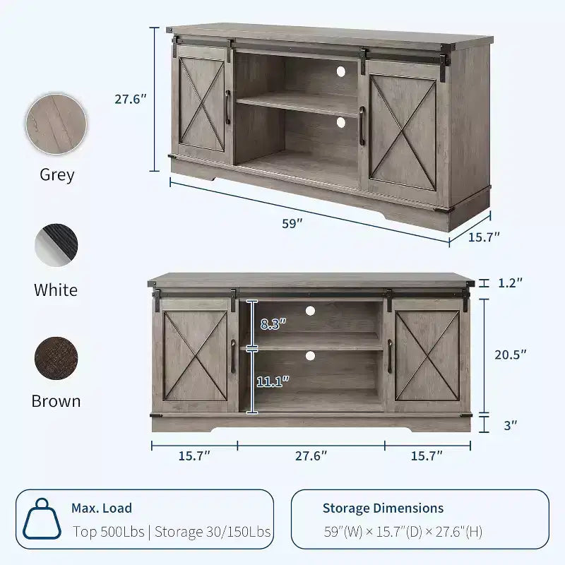 Farmhouse TV Stand for 65 TVs  Entertainment Center with Sliding Barn Doors, Adjustable Shelf & Storage Cabinet for Living Room or Bedroom