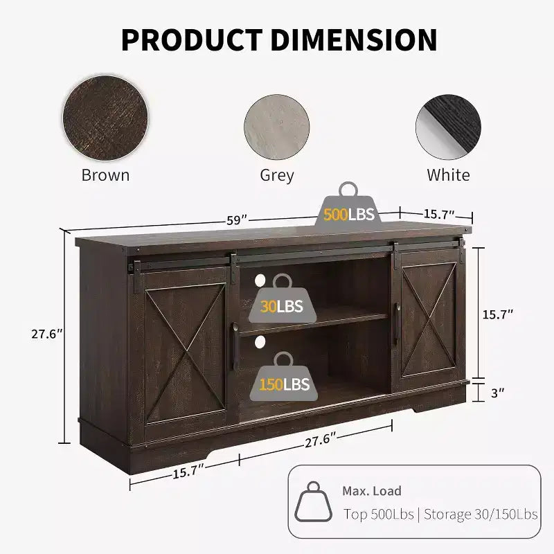 Farmhouse TV Stand for 65 TVs  Entertainment Center with Sliding Barn Doors, Adjustable Shelf & Storage Cabinet for Living Room or Bedroom