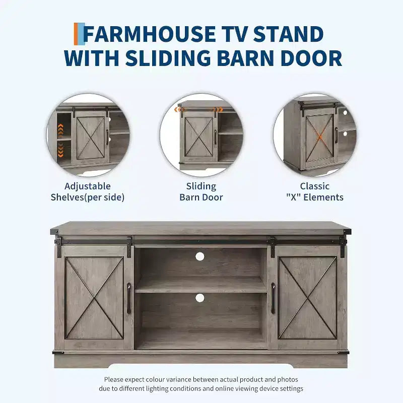 Farmhouse TV Stand for 65 TVs  Entertainment Center with Sliding Barn Doors, Adjustable Shelf & Storage Cabinet for Living Room or Bedroom