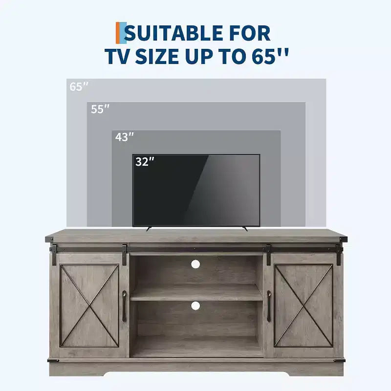 Farmhouse TV Stand for 65 TVs  Entertainment Center with Sliding Barn Doors, Adjustable Shelf & Storage Cabinet for Living Room or Bedroom