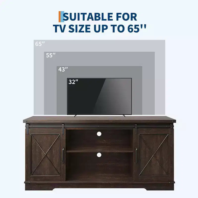 Farmhouse TV Stand for 65 TVs  Entertainment Center with Sliding Barn Doors, Adjustable Shelf & Storage Cabinet for Living Room or Bedroom
