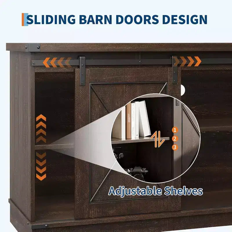 Farmhouse TV Stand for 65 TVs  Entertainment Center with Sliding Barn Doors, Adjustable Shelf & Storage Cabinet for Living Room or Bedroom