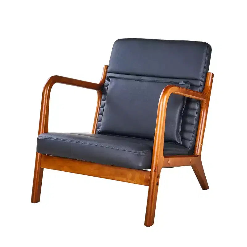 VECELO Mid-Century Modern Accent Chair, Upholstered Lounge Chair with 1 Pillow, Solid Wood Frame, Black