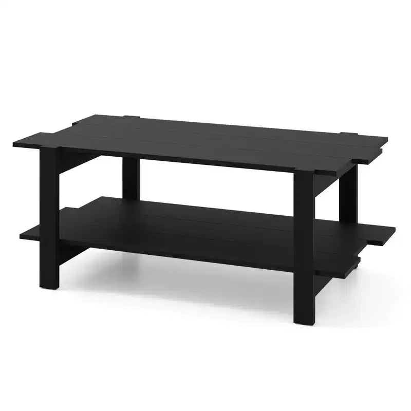 Costway 2-Tier Coffee Table Irregular Center Table with Open Storage Shelf Cocktail Table Walnut/Black/Brown/White