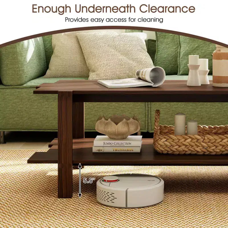 Costway 2-Tier Coffee Table Irregular Center Table with Open Storage Shelf Cocktail Table Walnut/Black/Brown/White