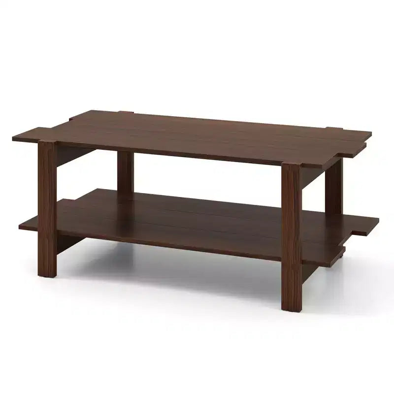 Costway 2-Tier Coffee Table Irregular Center Table with Open Storage Shelf Cocktail Table Walnut/Black/Brown/White