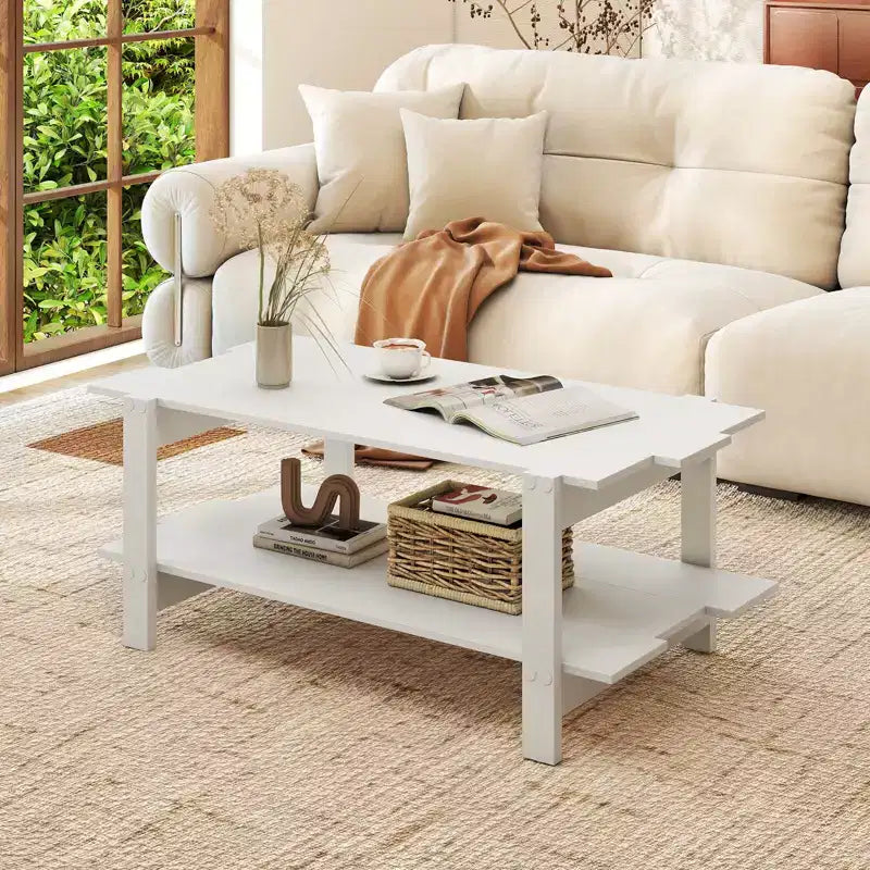 Costway 2-Tier Coffee Table Irregular Center Table with Open Storage Shelf Cocktail Table Walnut/Black/Brown/White
