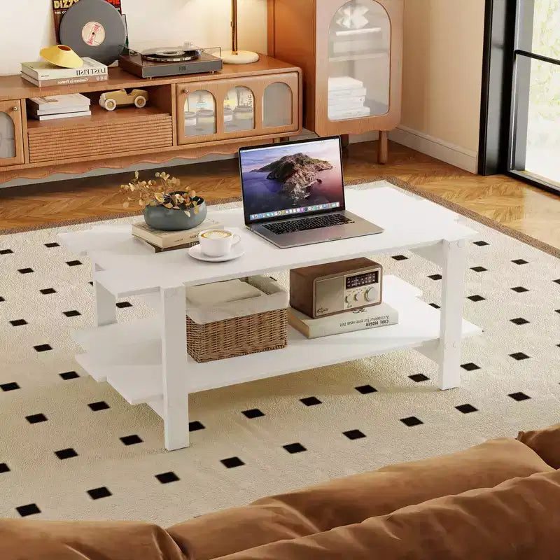 Costway 2-Tier Coffee Table Irregular Center Table with Open Storage Shelf Cocktail Table Walnut/Black/Brown/White
