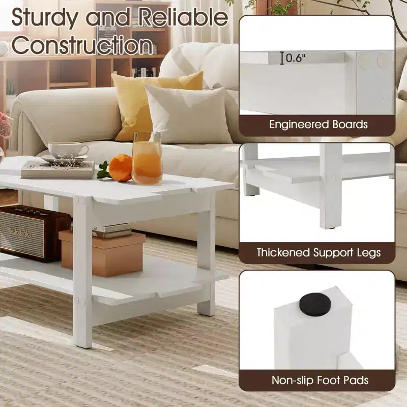 Costway 2-Tier Coffee Table Irregular Center Table with Open Storage Shelf Cocktail Table Walnut/Black/Brown/White
