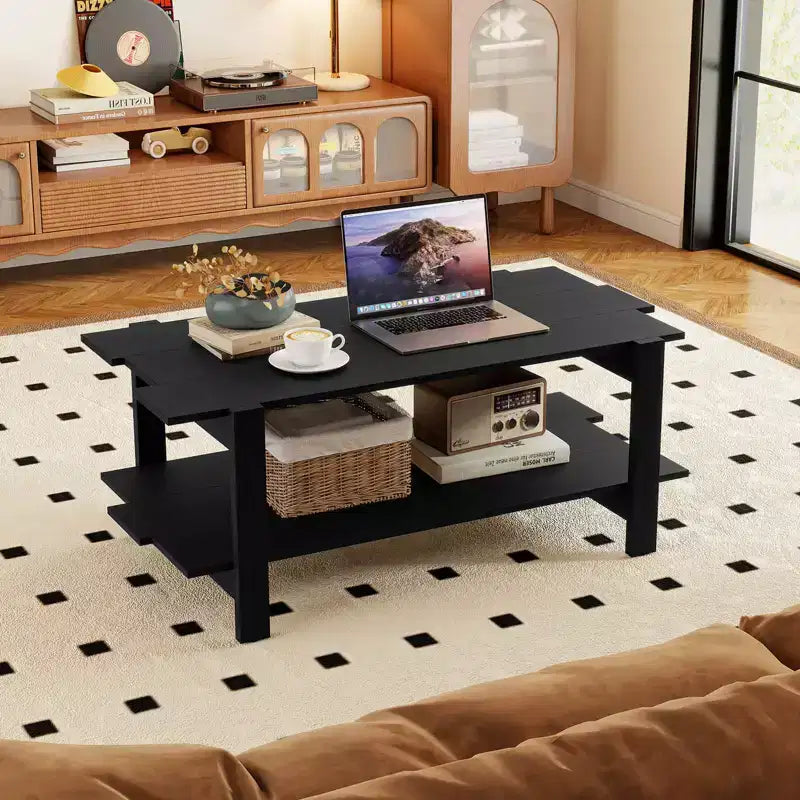 Costway 2-Tier Coffee Table Irregular Center Table with Open Storage Shelf Cocktail Table Walnut/Black/Brown/White