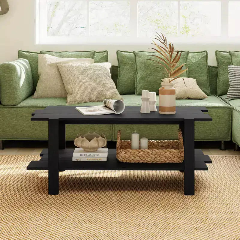 Costway 2-Tier Coffee Table Irregular Center Table with Open Storage Shelf Cocktail Table Walnut/Black/Brown/White