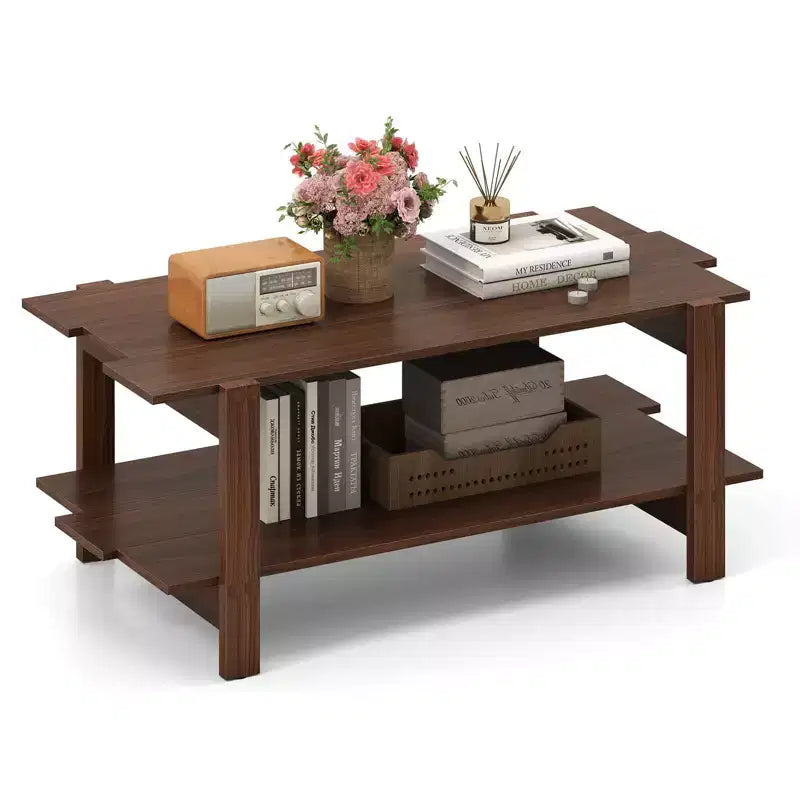 Costway 2-Tier Coffee Table Irregular Center Table with Open Storage Shelf Cocktail Table Walnut/Black/Brown/White